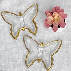 Jeanette‎ Vintage Butterfly Trinket Dishes Clear Dish Gold Trim Set of 2